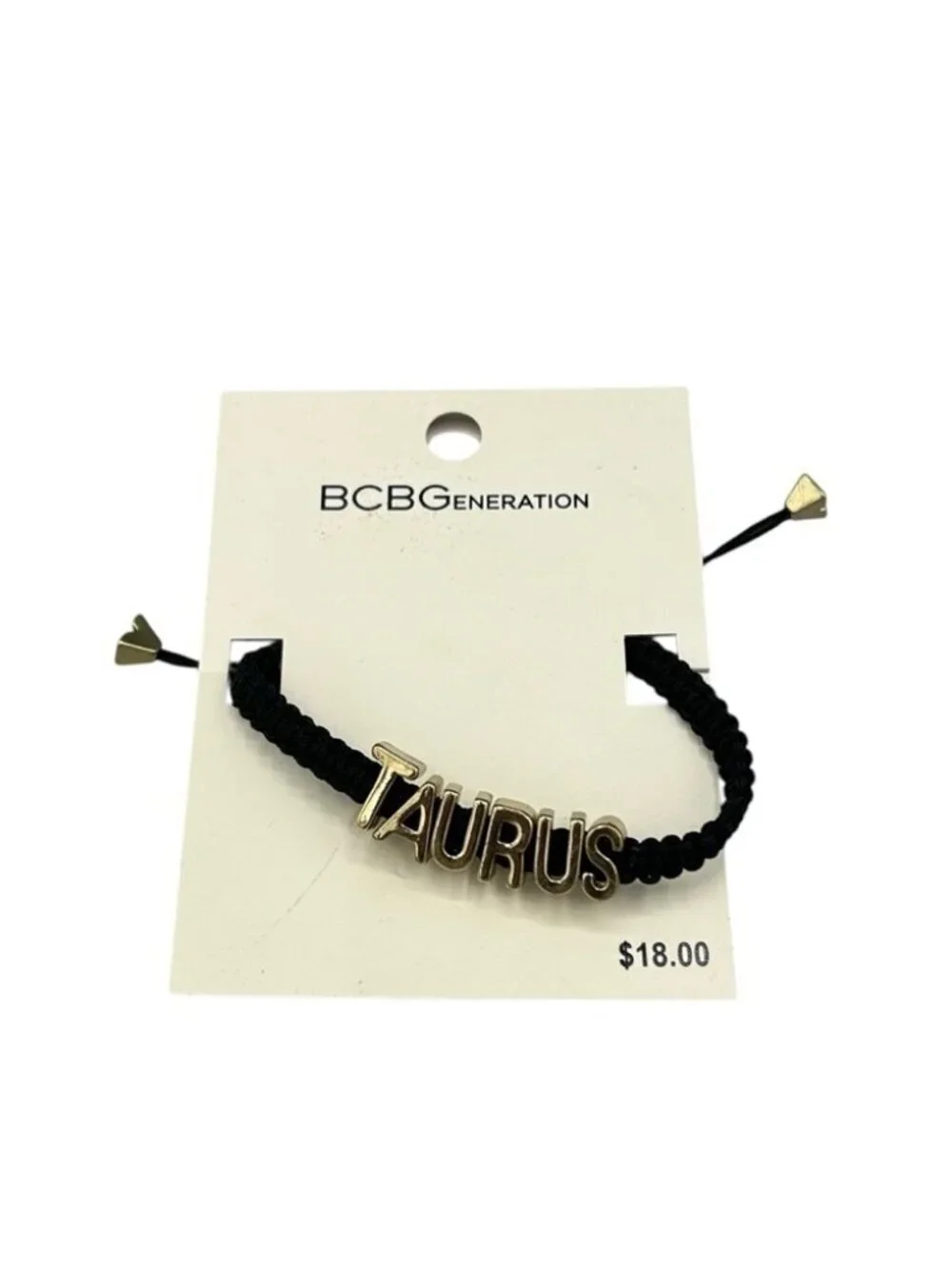 BCBGeneration Taurus Adjustable Cord Bracelet NWT Black Gold Zodiac